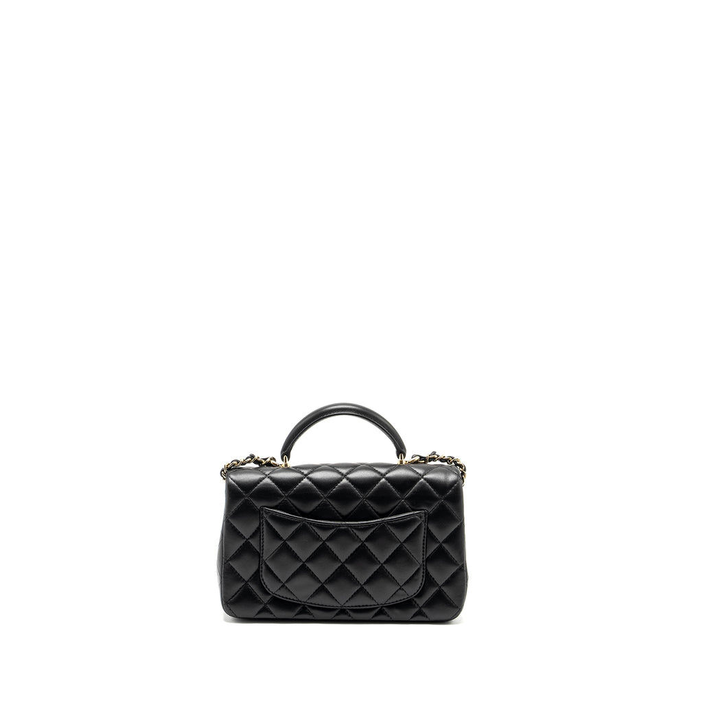 CHANEL Top Handle Mini Rectangular Flap Bag Lambskin Black L (microchip)