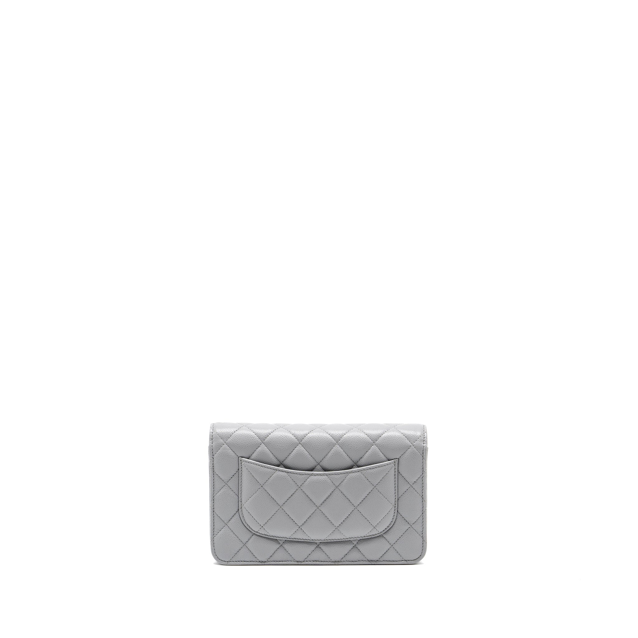 CHANEL Classic Wallet On Chain Caviar Light Grey L (Microchip)