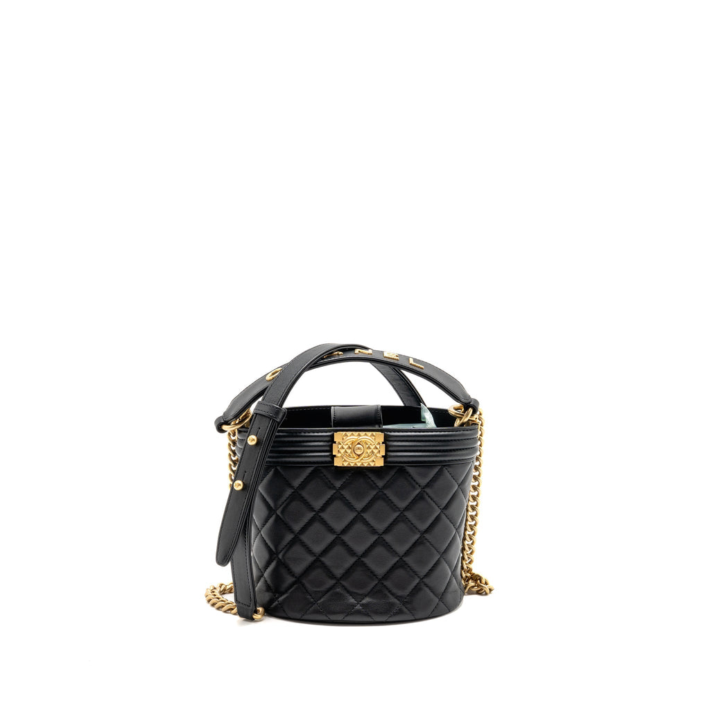 Chanel Top Handle Boy Bucket Bag Lambskin Black