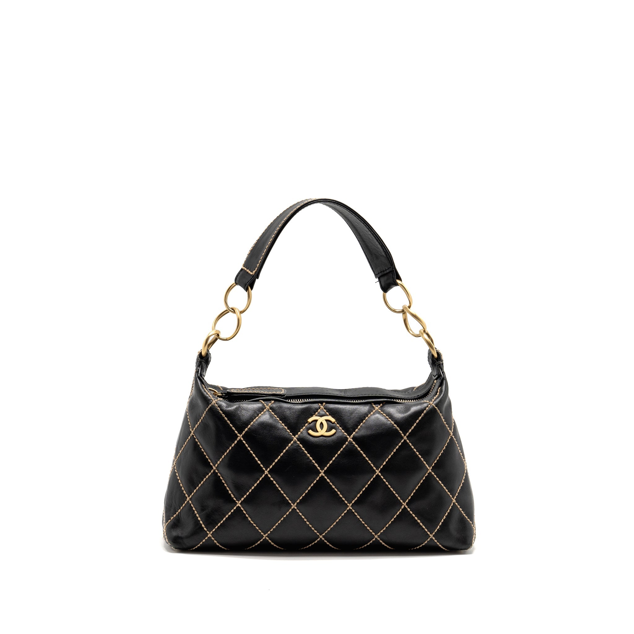 Chanel Vintage Wild Stitch Shoulder Bag Calfskin Black