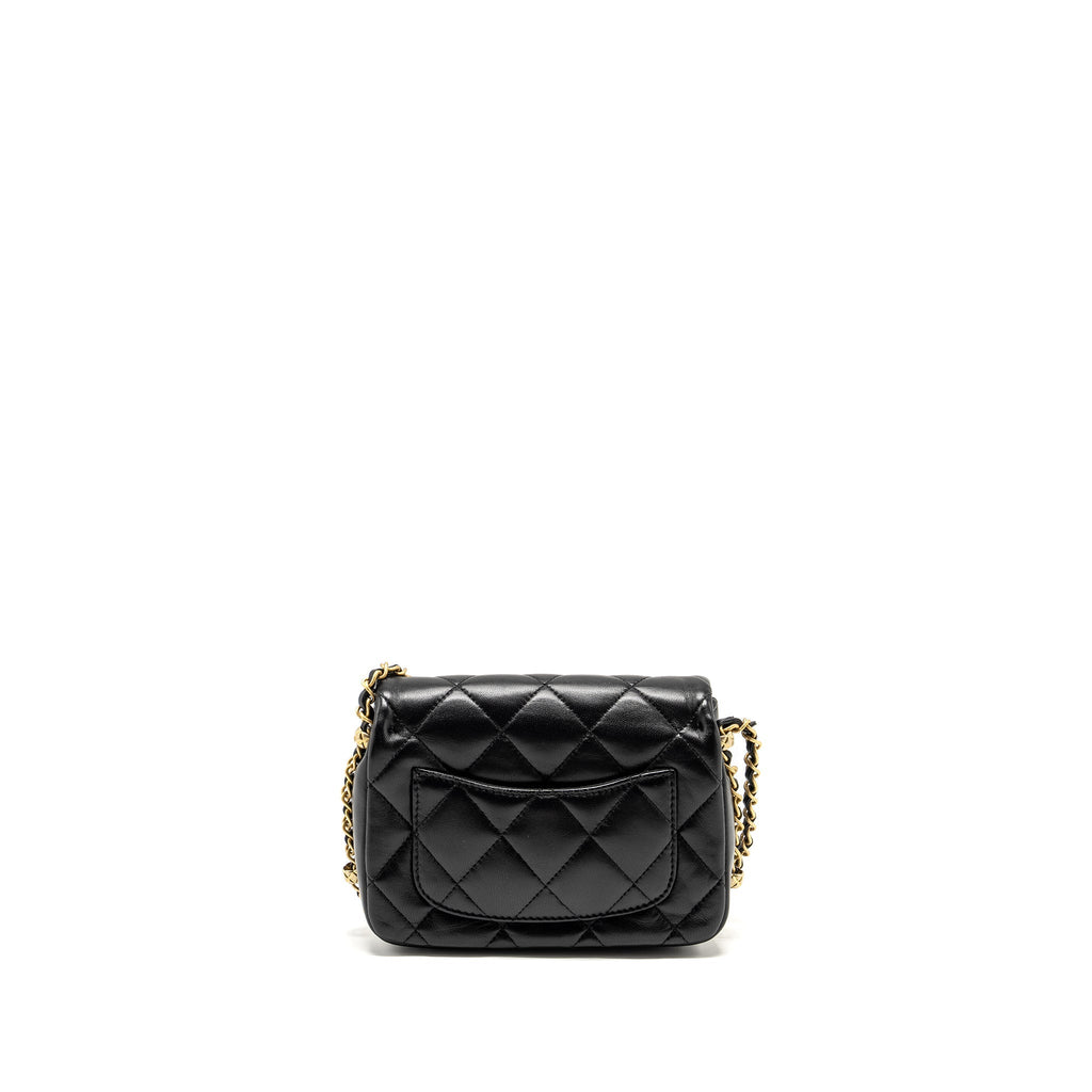 Chanel Mini Coco CC Logo Quilted Flap Bag Lambskin Black  (Microchip)