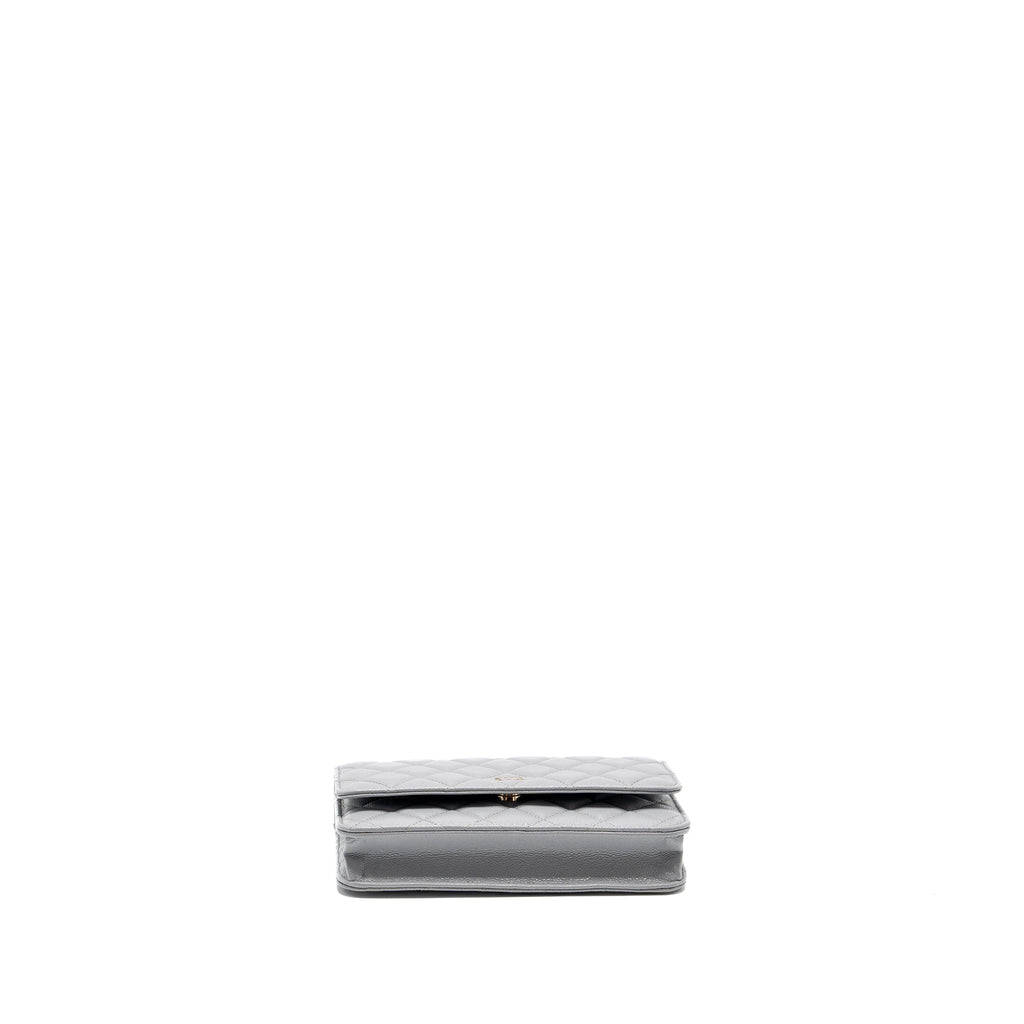 CHANEL Classic Wallet On Chain Caviar Light Grey L (Microchip)