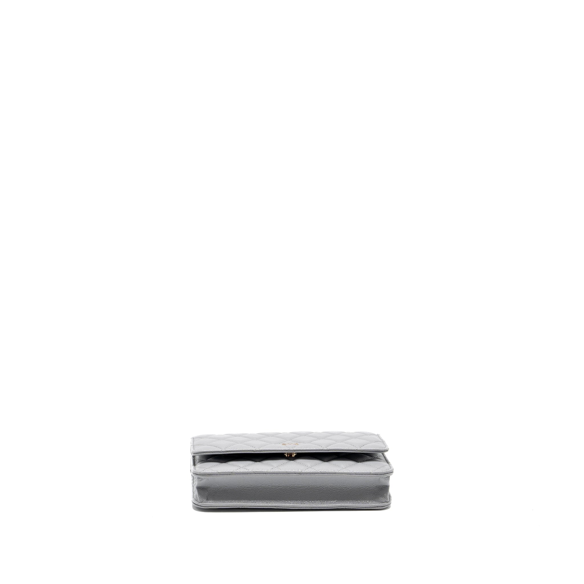 CHANEL Classic Wallet On Chain Caviar Light Grey L (Microchip)