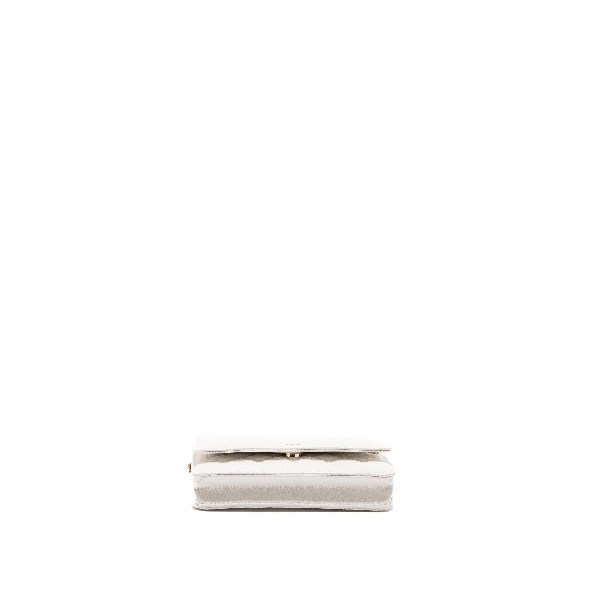 CHANEL classic wallet on chain caviar white L (Microchip)