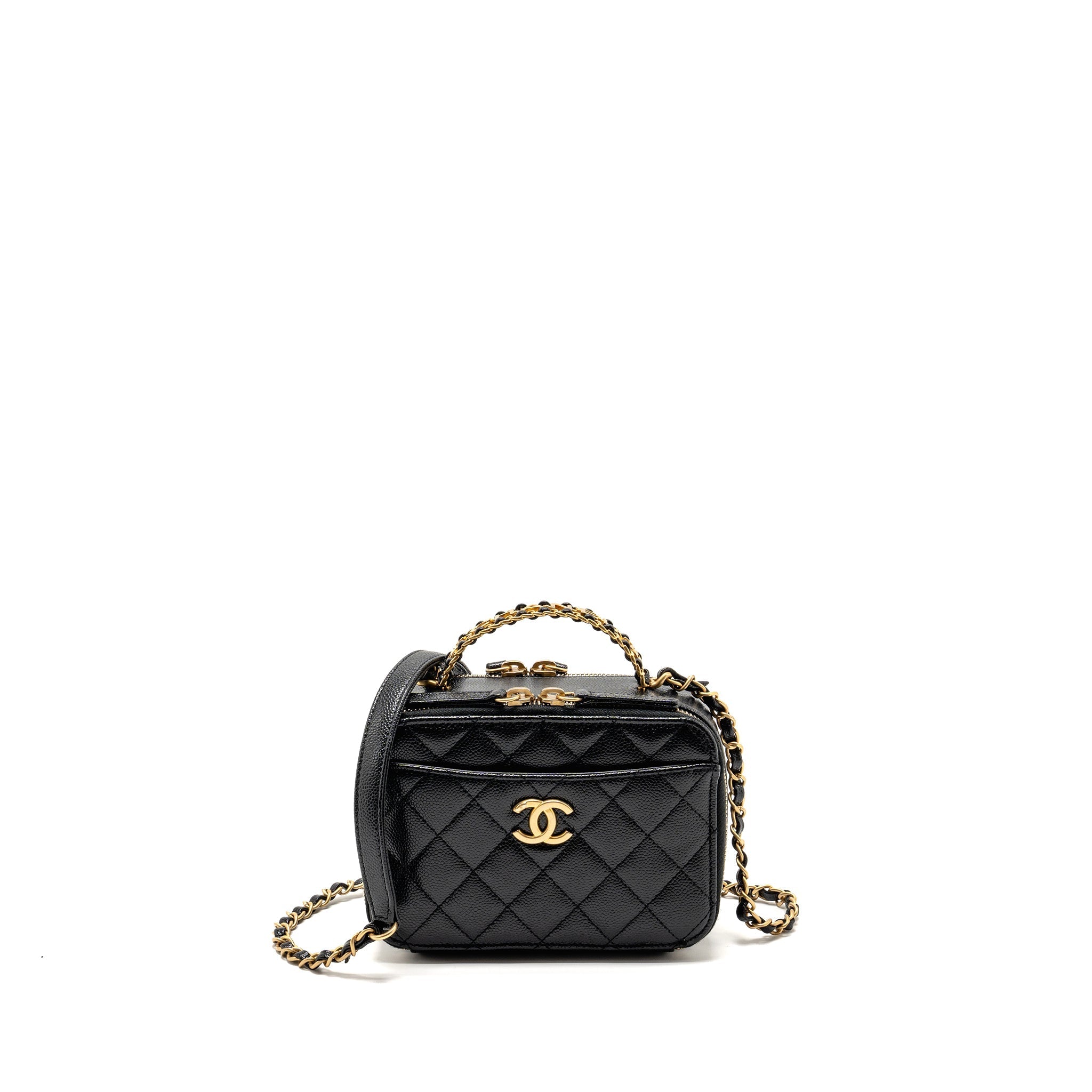 Chanel Logo Detailed Handle Mini Pick Me Up Vanity Case Caviar Black  (Microchip)