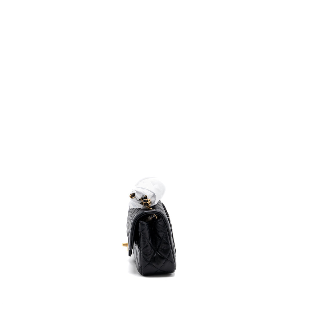 CHANEL PEARL CRUSH MINI RECTANGULAR LAMBSKIN BLACK BRUSHED  (MICROCHIP)