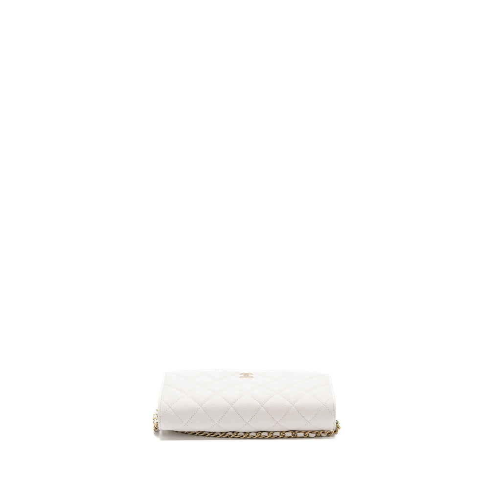 CHANEL classic wallet on chain caviar white L (Microchip)