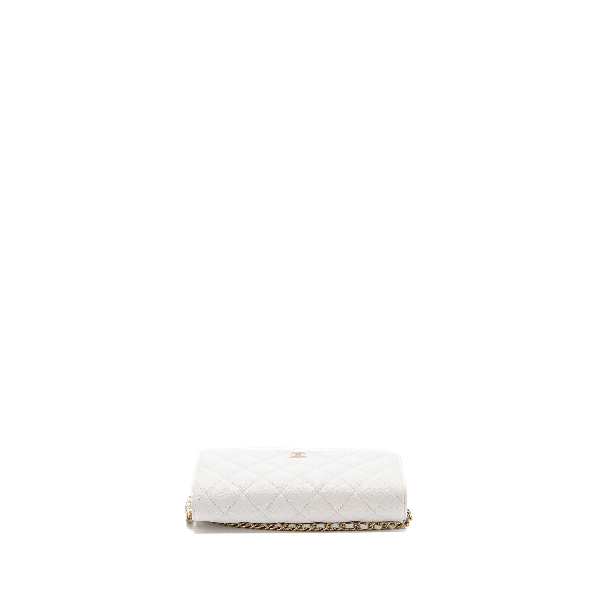 CHANEL classic wallet on chain caviar white L (Microchip)