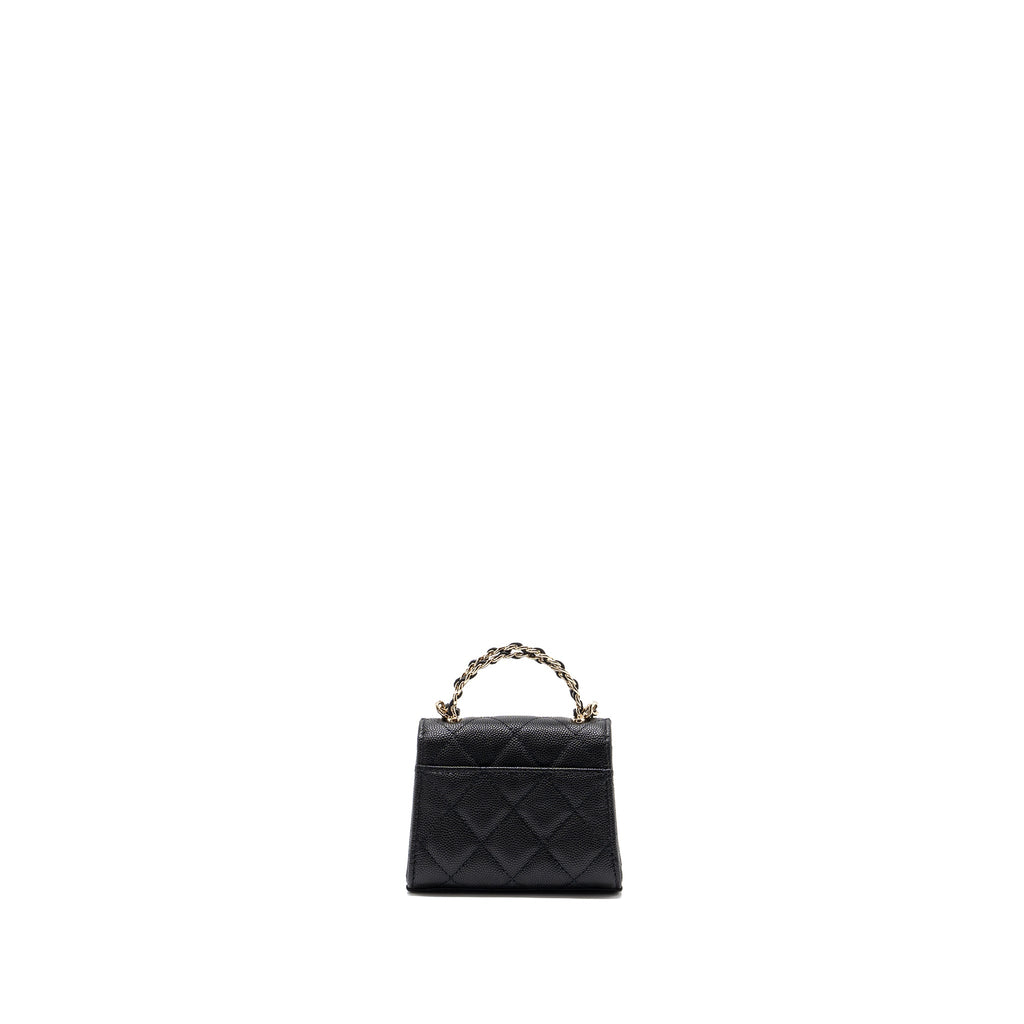 Chanel Mini Top Handle Flap Bag Caviar Black L (microchip)