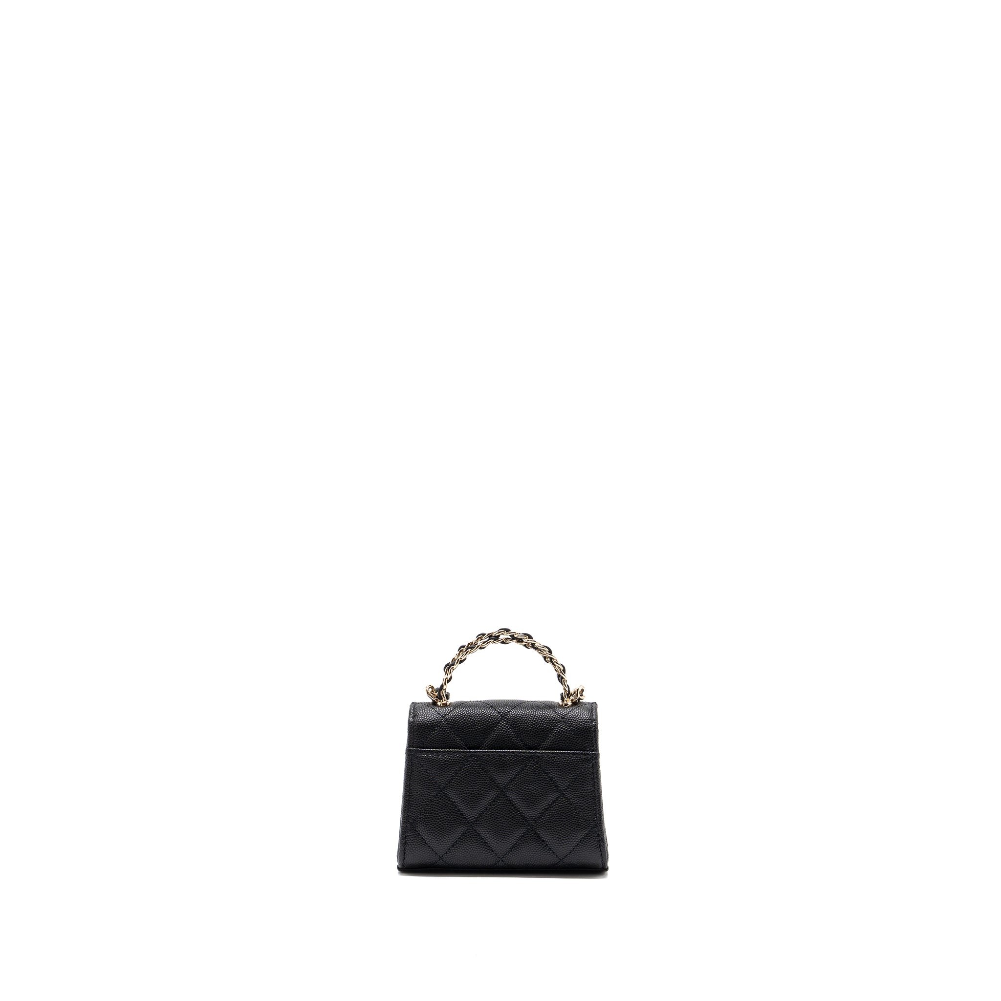 Chanel Mini Top Handle Flap Bag Caviar Black L (microchip)