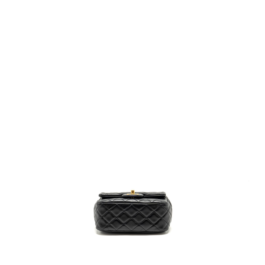 Chanel Pearl Crush Mini Square Flap Bag Lambskin Black  (microchip)