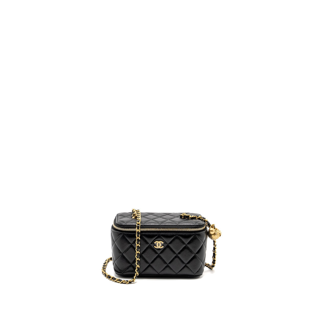 Chanel Pearl Crush Long Vanity Case Lambskin Black  (Microchip)