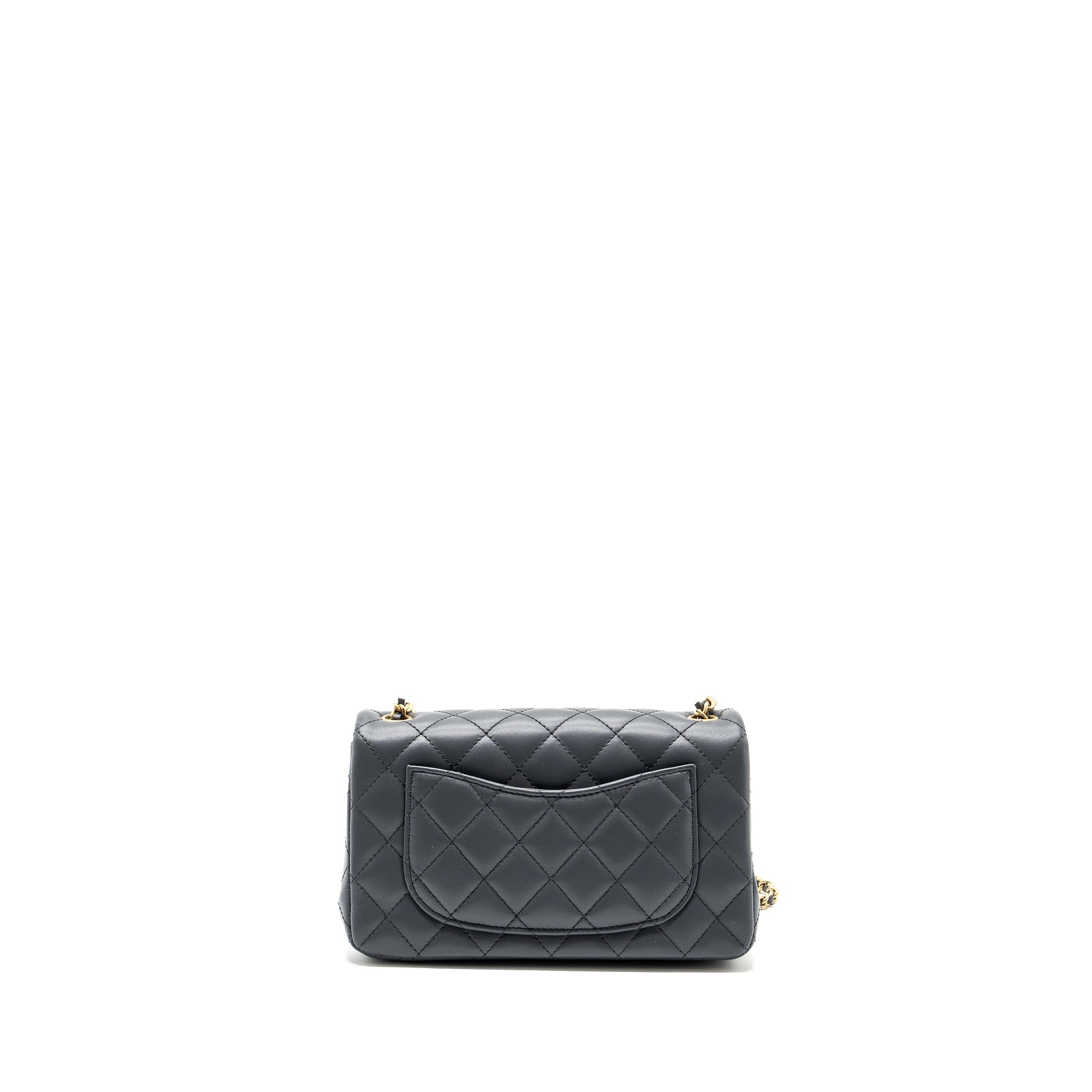 Chanel pearl crush mini rectangular flap bag Lambskin dark grey  (microchip)