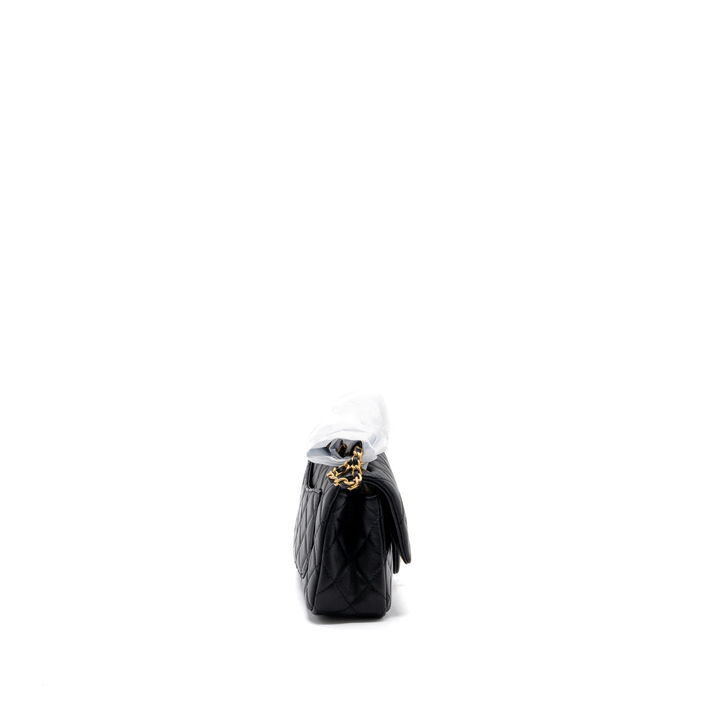 CHANEL PEARL CRUSH MINI RECTANGULAR LAMBSKIN BLACK BRUSHED  (MICROCHIP)