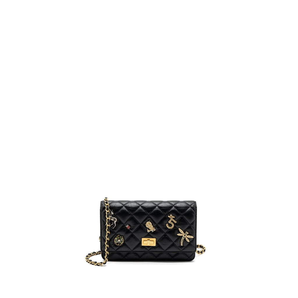 Chanel 2.55 Reissue Lucky Charms Wallet On Chain Aged Calfskin Black