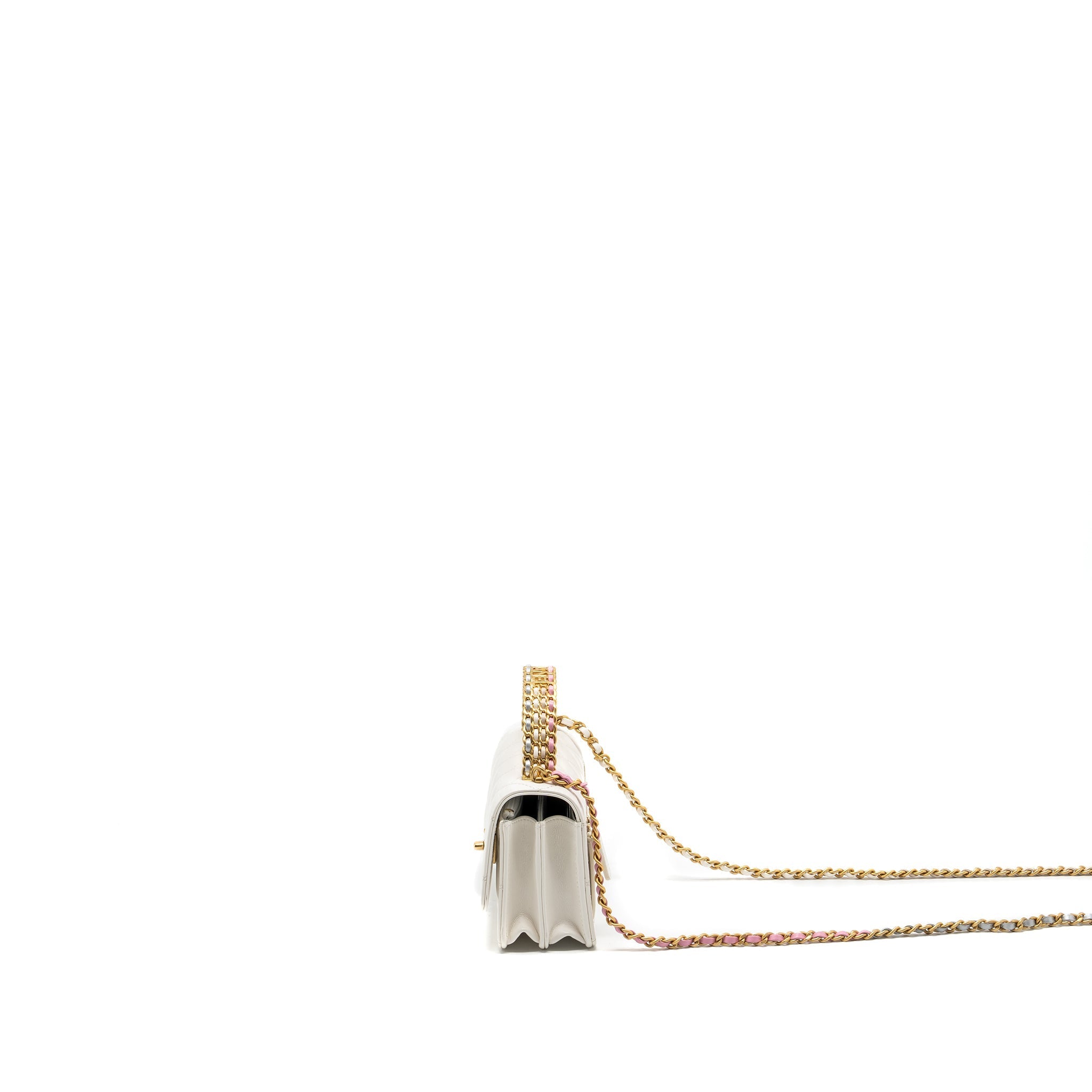 Chanel 23p rainbow letter handle mini wallet on chain calfskin white  (microchip)