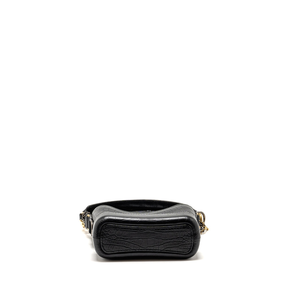 Chanel Small Gabrielle Hobo Bag With Top Handle Croc-embossed Calfskin Black Multicolour Hardware