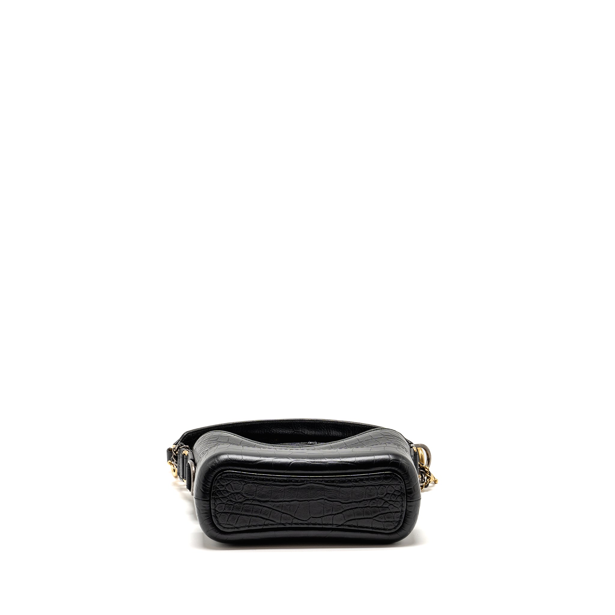 Chanel Small Gabrielle Hobo Bag With Top Handle Croc-embossed Calfskin Black Multicolour Hardware
