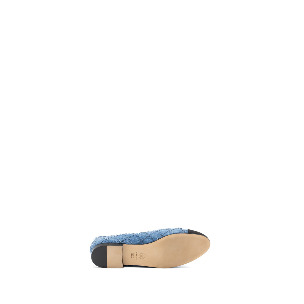 Chanel Size 41.5 Ballerina Flat Shoes Denim Blue/Black