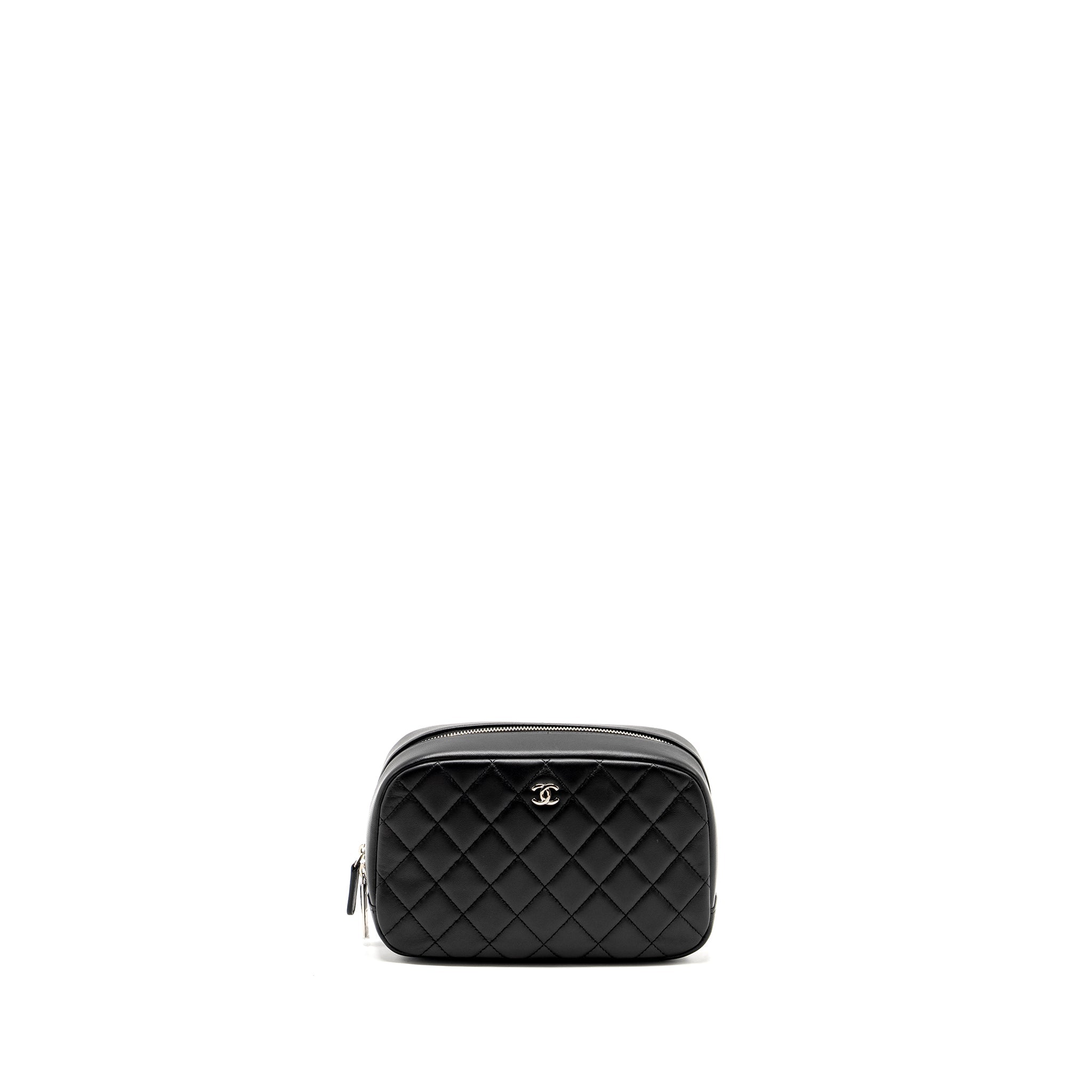 CHANEL Quilted Cosmetic Pouch Lambskin Black