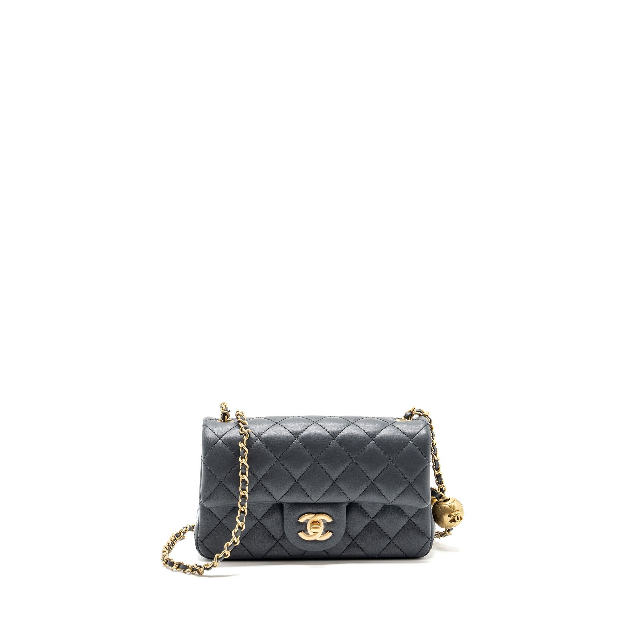 Chanel pearl crush mini rectangular flap bag Lambskin dark grey  (microchip)