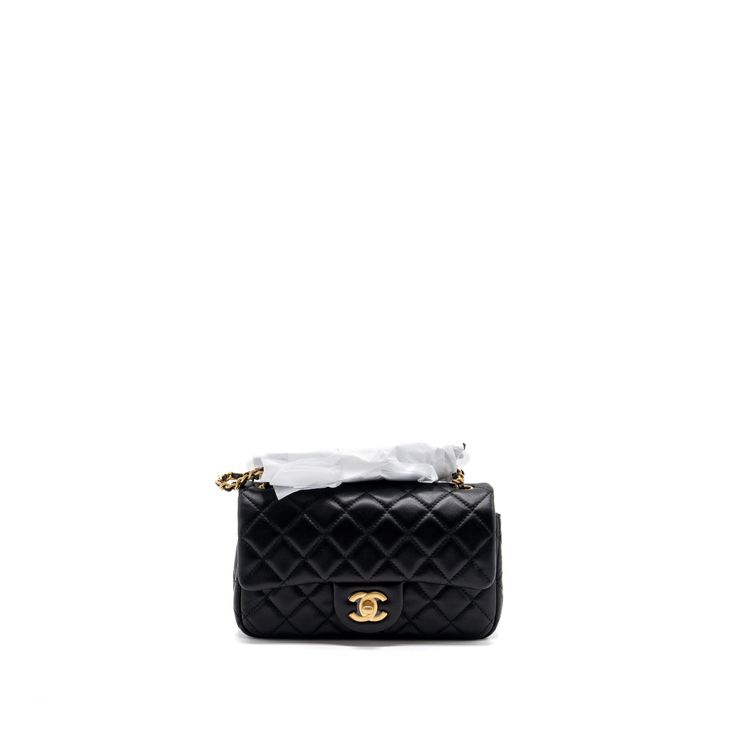 CHANEL PEARL CRUSH MINI RECTANGULAR LAMBSKIN BLACK BRUSHED  (MICROCHIP)