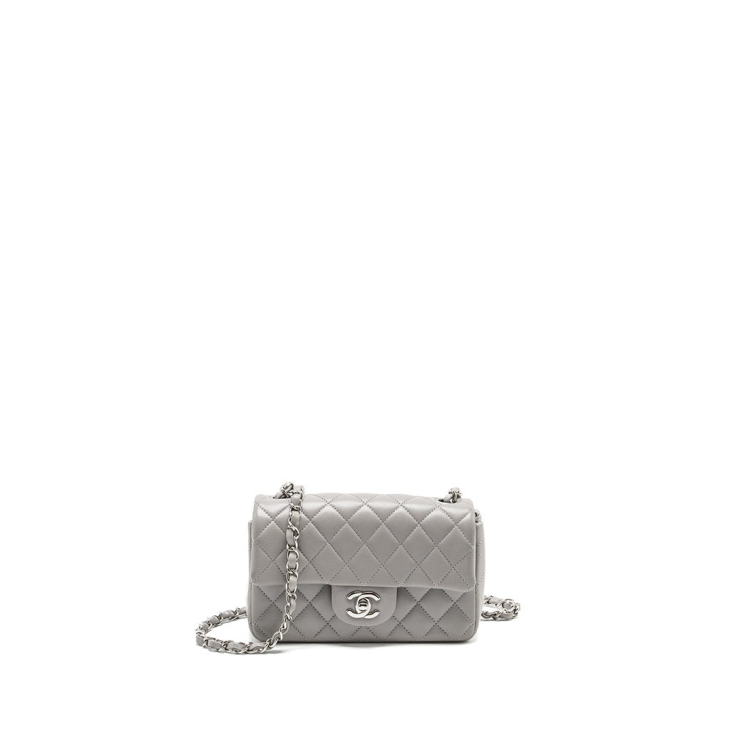 Chanel Mini Rectangular Flap Bag Lambskin Light Grey (Microchip)