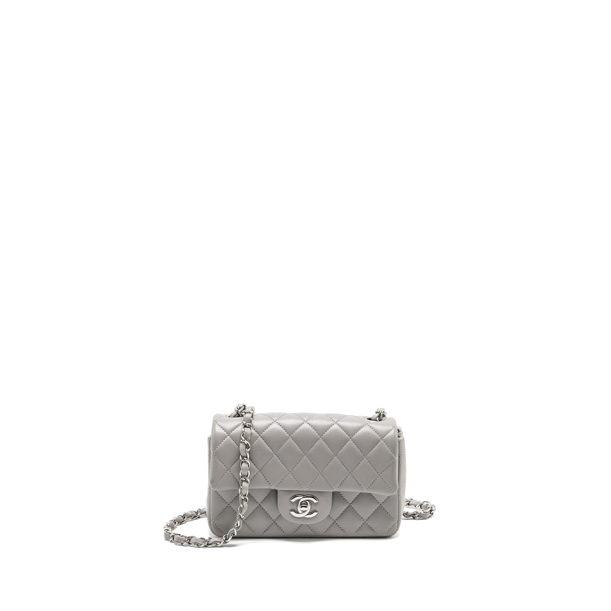 Chanel Mini Rectangular Flap Bag Lambskin Light Grey (Microchip)