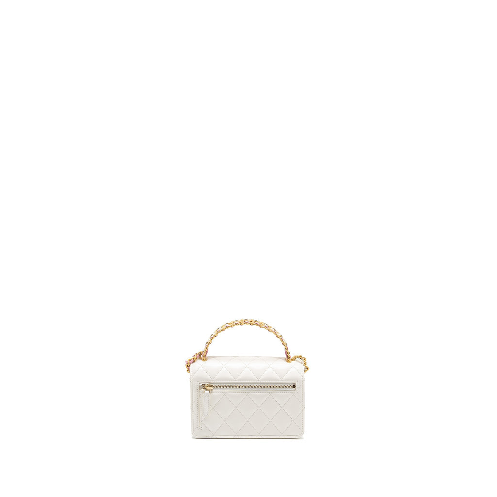 Chanel 23p rainbow letter handle mini wallet on chain calfskin white  (microchip)