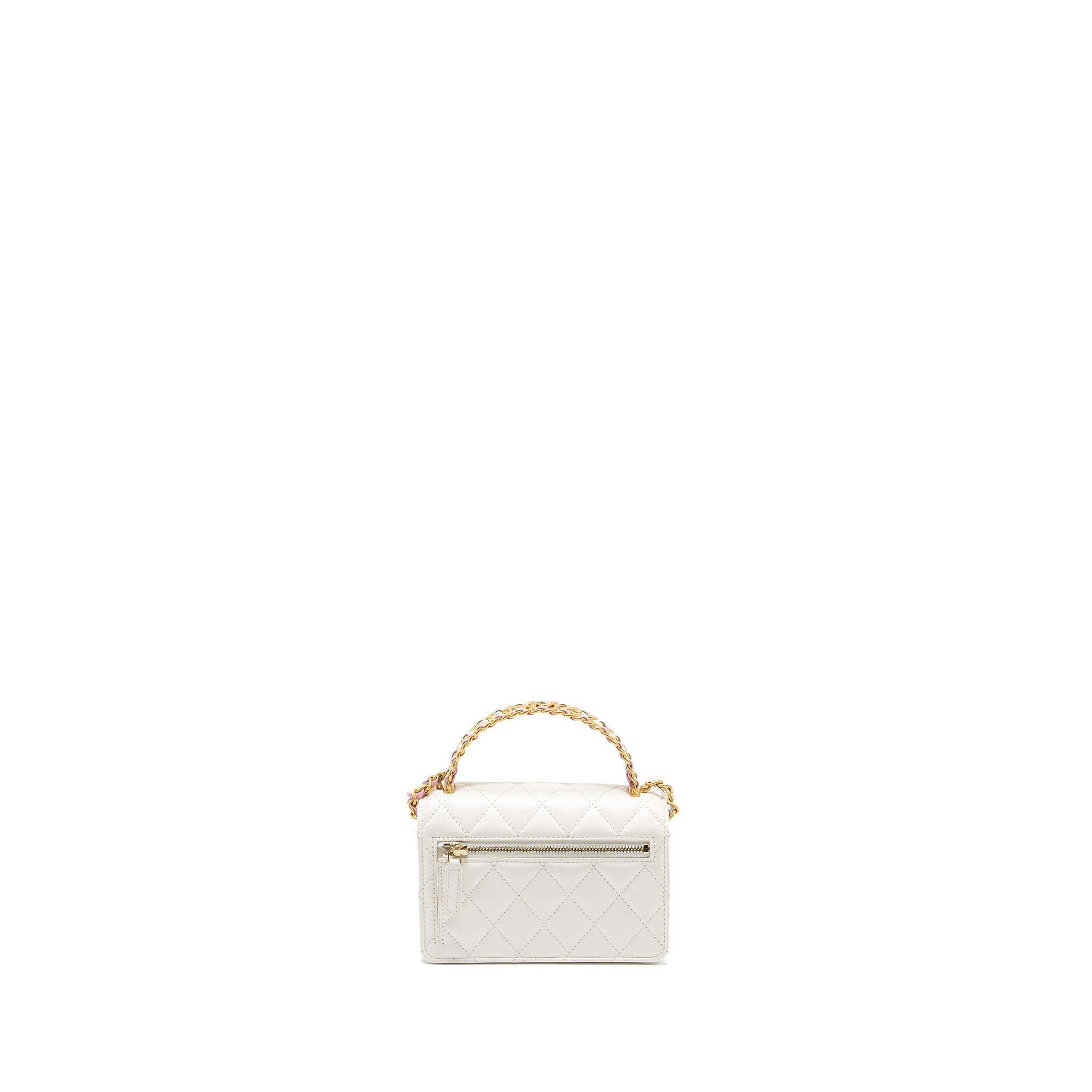 Chanel 23p rainbow letter handle mini wallet on chain calfskin white  (microchip)