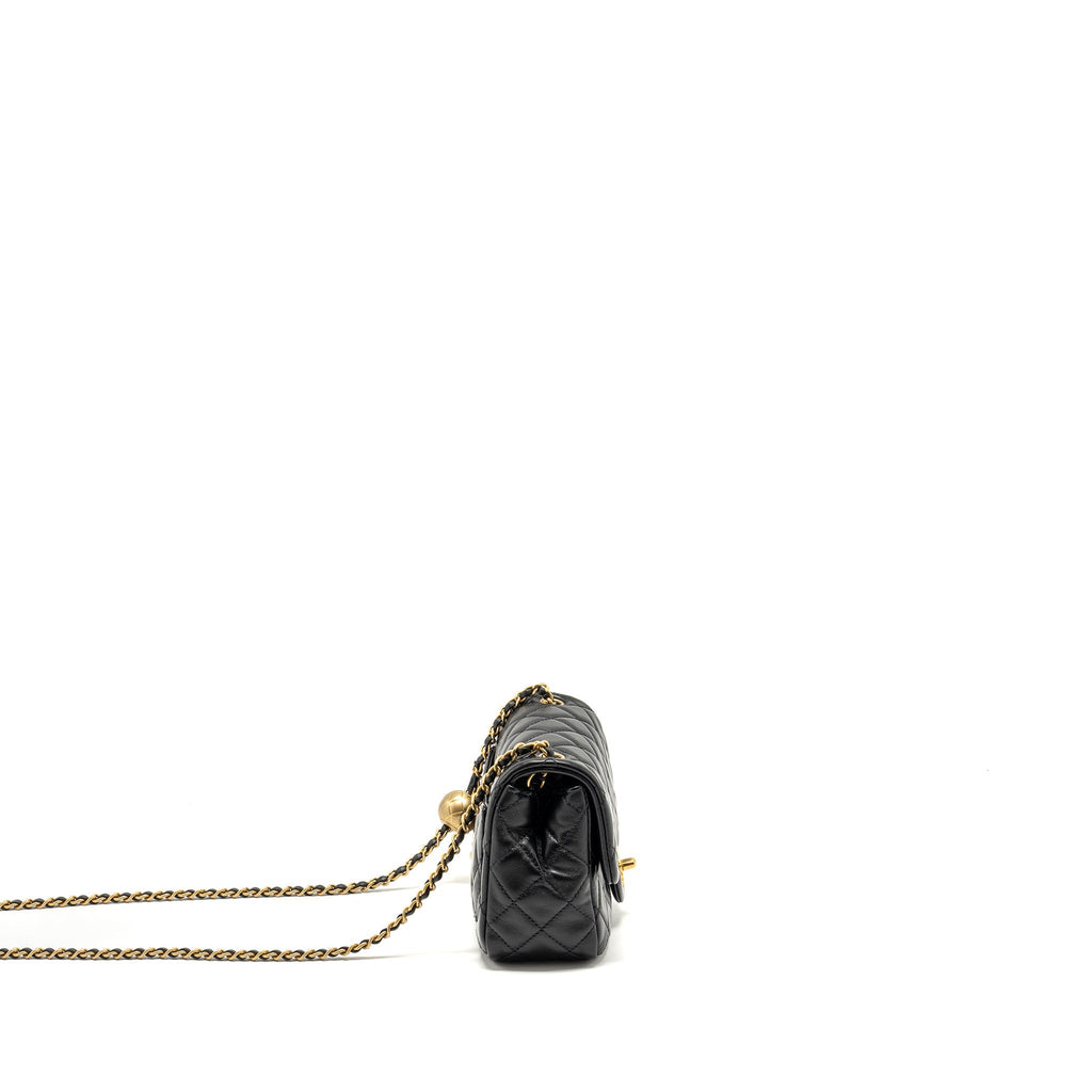 Chanel Pearl Crush Mini Square Flap Bag Lambskin Black  (microchip)
