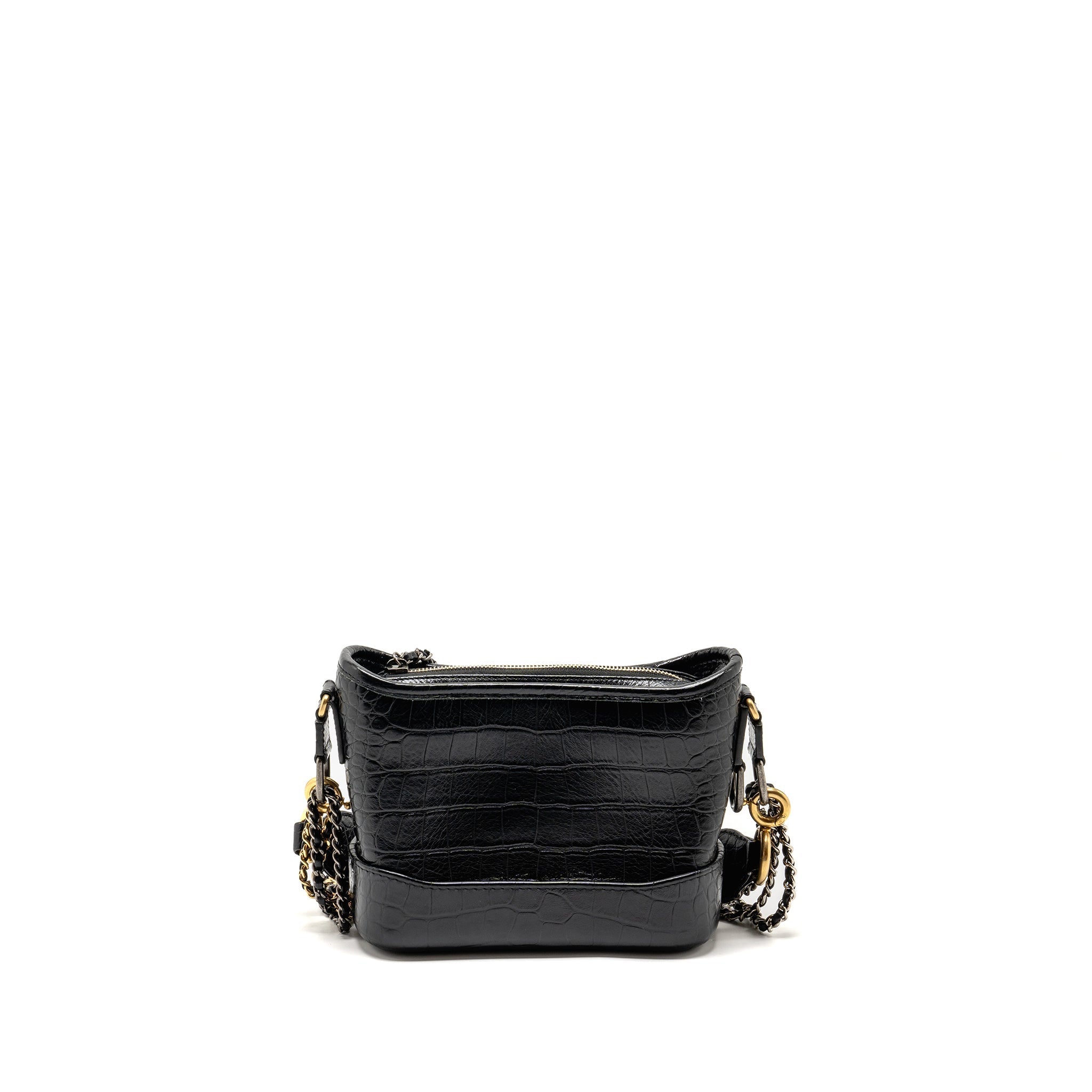 Chanel Small Gabrielle Hobo Bag With Top Handle Croc-embossed Calfskin Black Multicolour Hardware