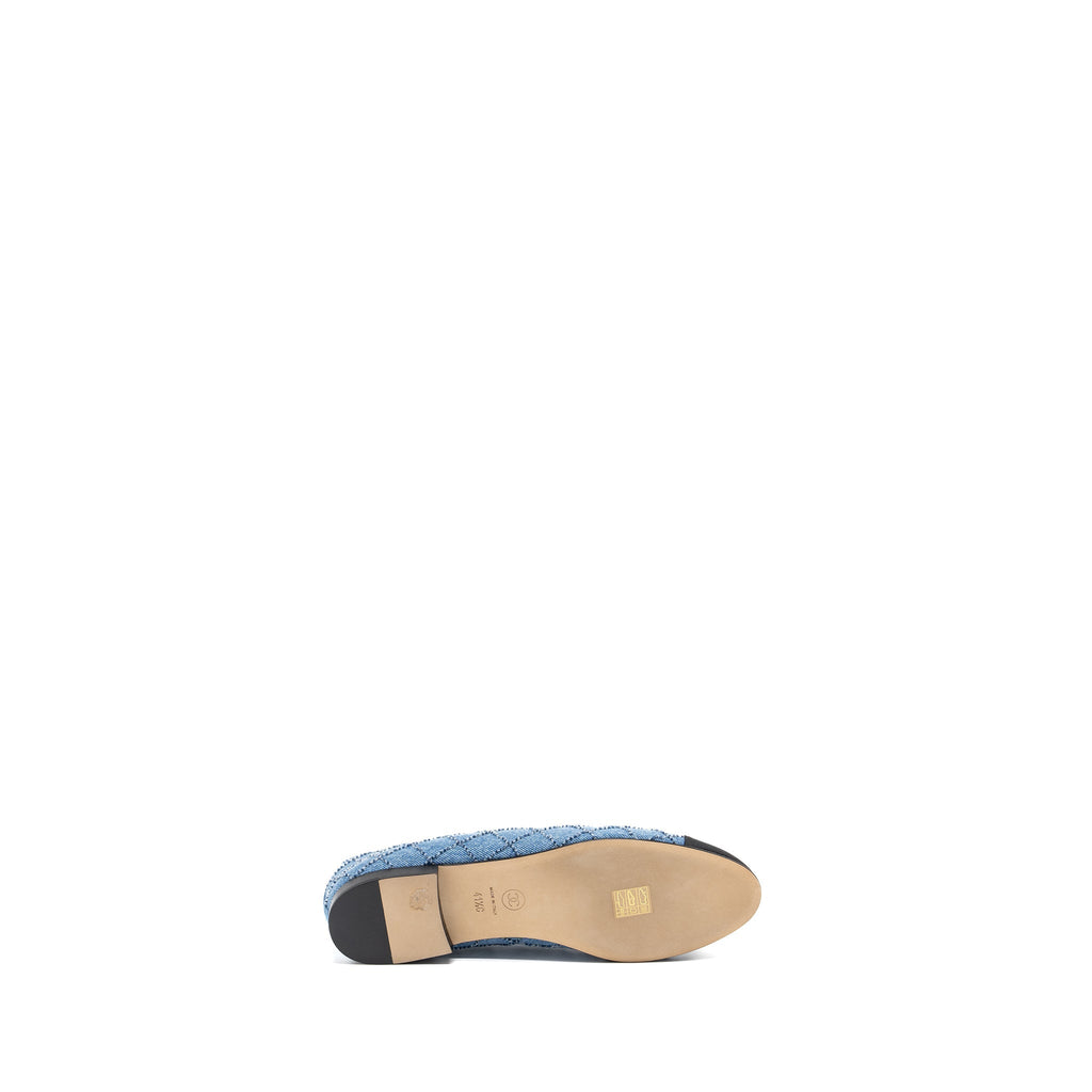 Chanel Size 41.5 Ballerina Flat Shoes Denim Blue/Black