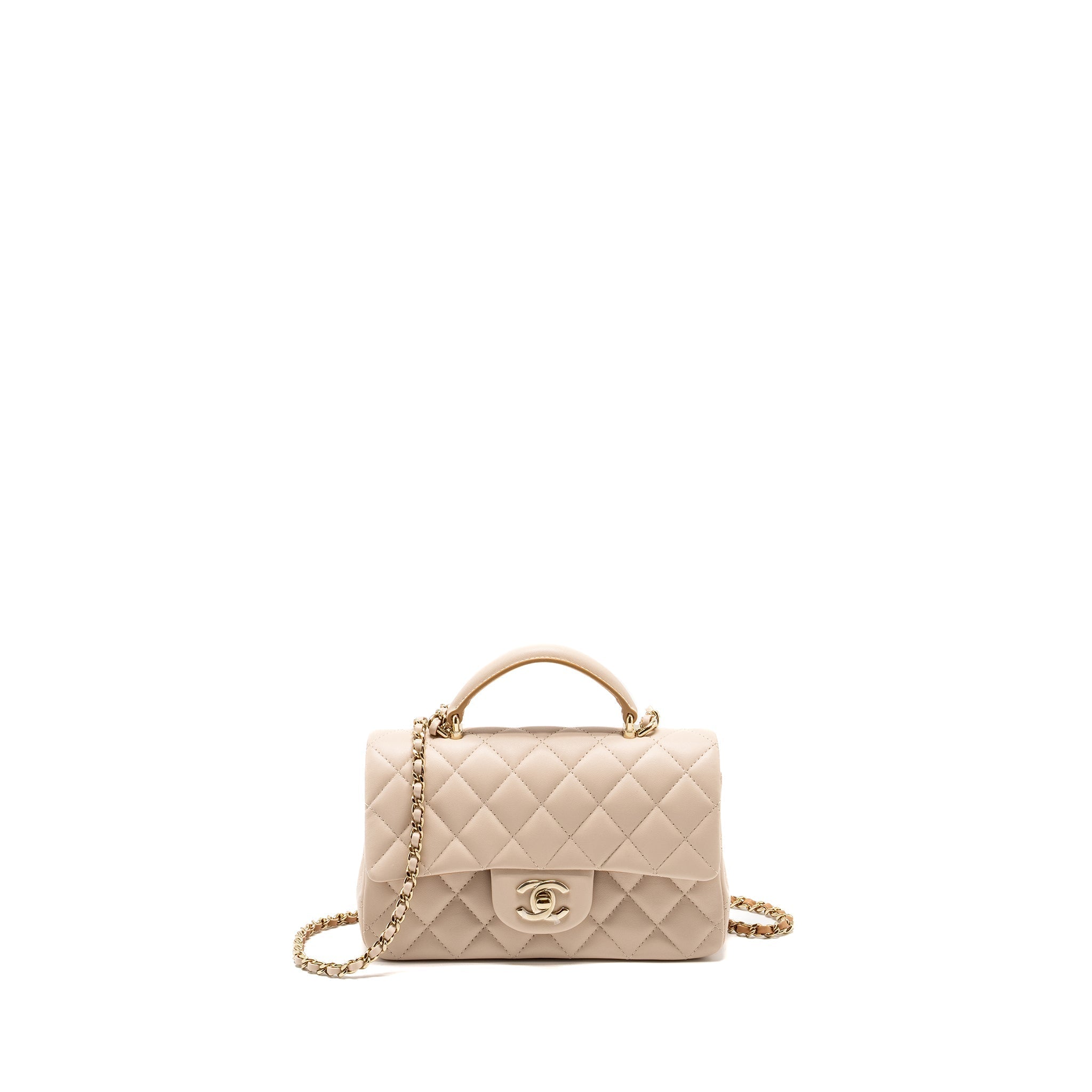 Chanel top handle Mini Rectangular Flap Bag Lambskin Ecru/Dark Beige L(microchip)