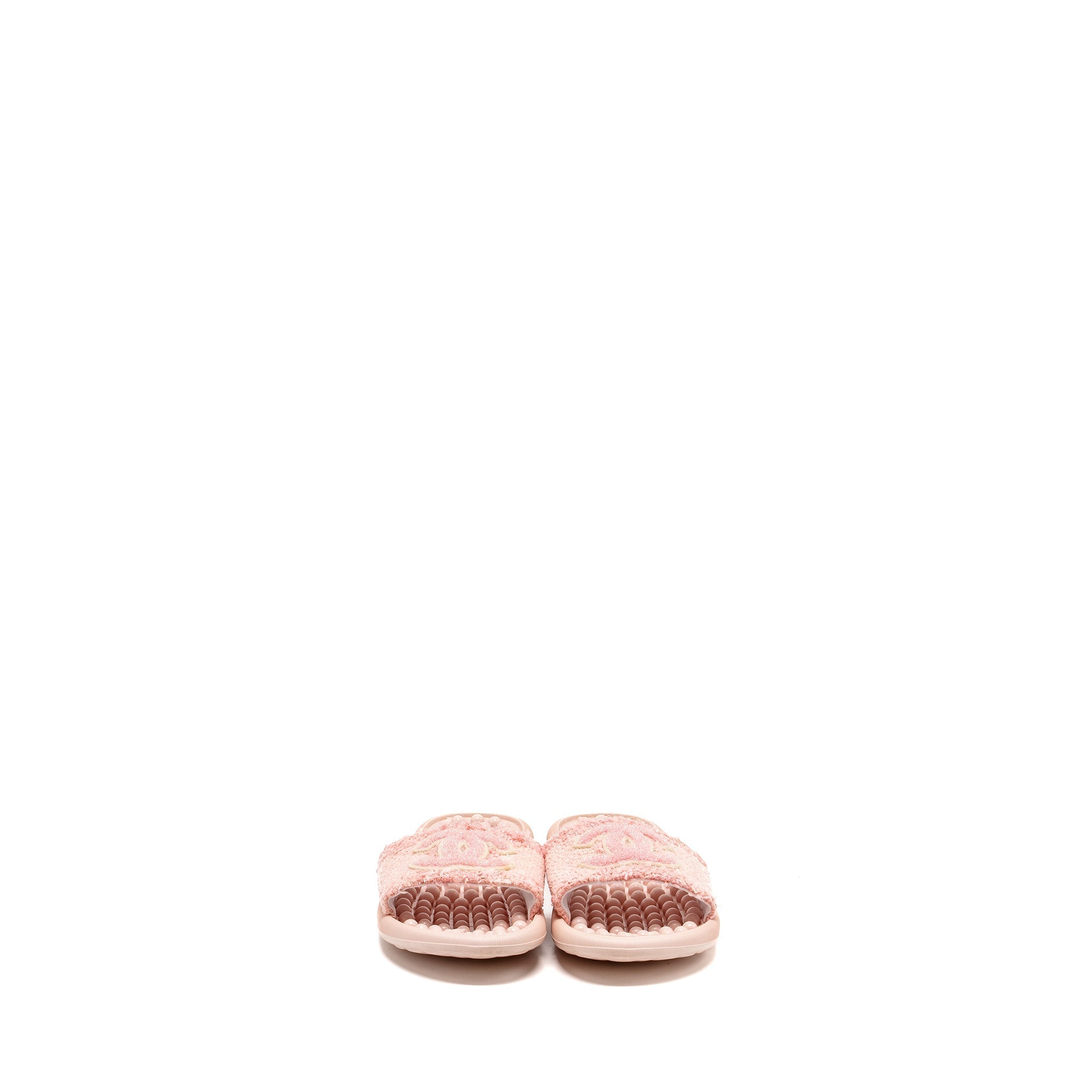 Chanel Size 38 Tweed Pool Beach Slides Sandals Pink