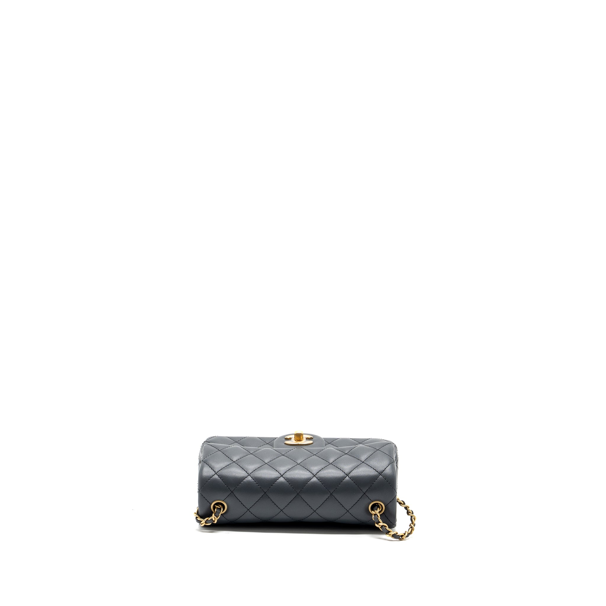 Chanel pearl crush mini rectangular flap bag Lambskin dark grey  (microchip)