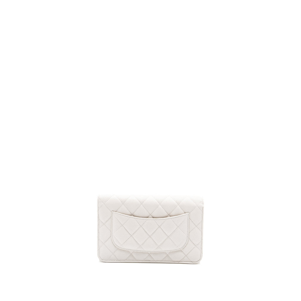 CHANEL classic wallet on chain caviar white L (Microchip)