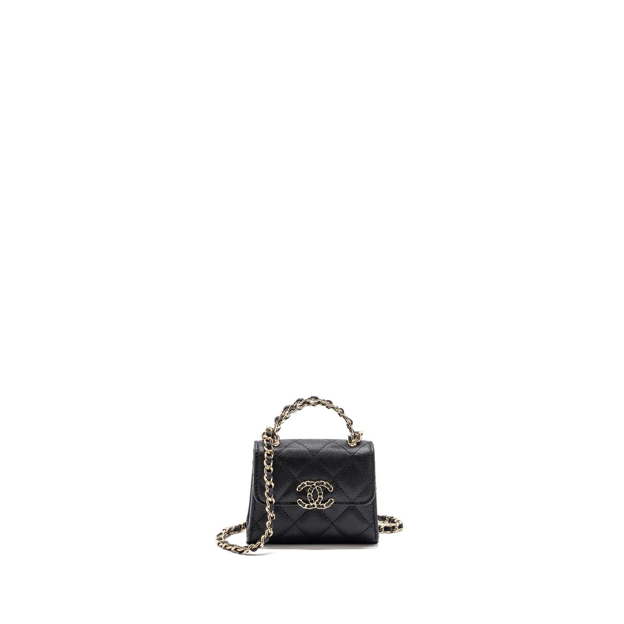 Chanel Mini Top Handle Flap Bag Caviar Black L (microchip)