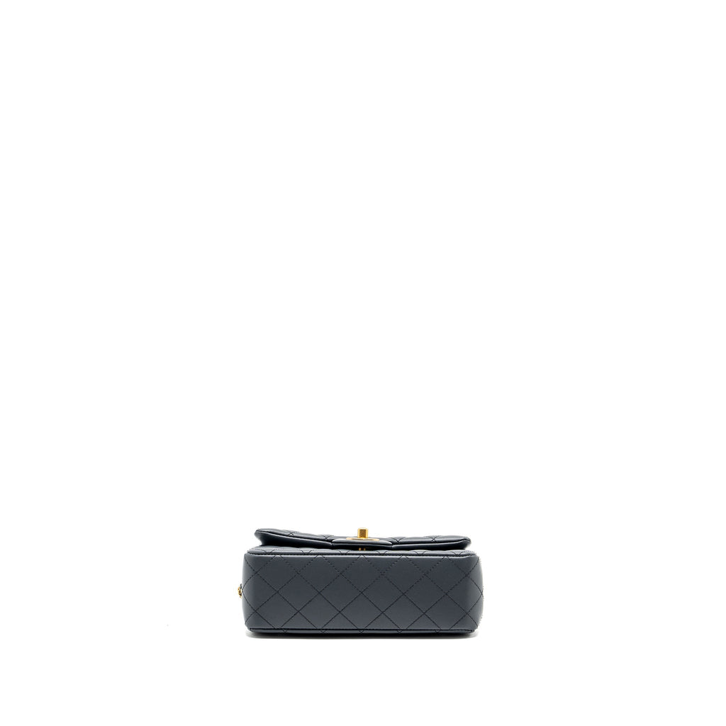 Chanel pearl crush mini rectangular flap bag Lambskin dark grey  (microchip)