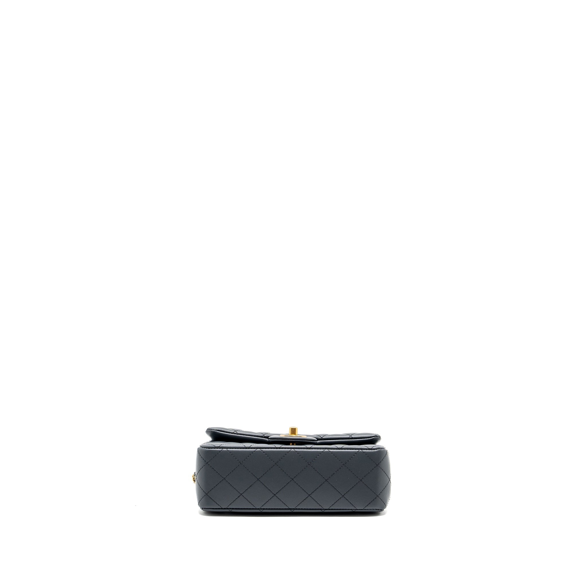 Chanel pearl crush mini rectangular flap bag Lambskin dark grey  (microchip)