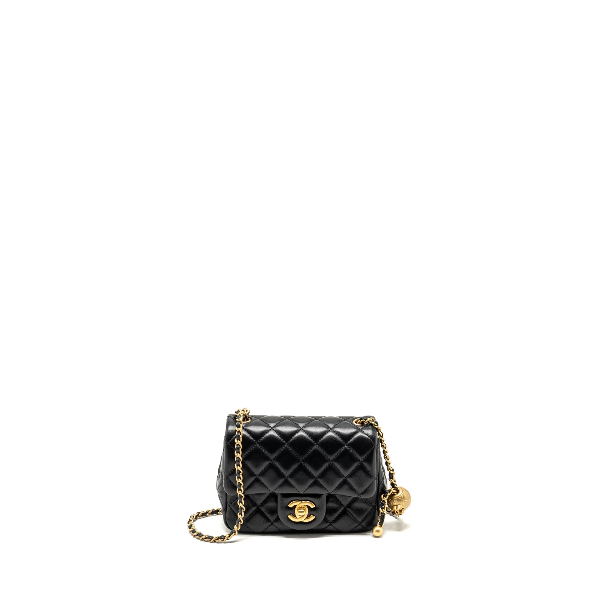 Chanel Pearl Crush Mini Square Flap Bag Lambskin Black  (microchip)