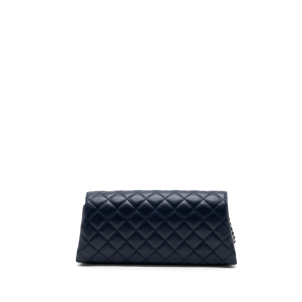 Chanel quilted long flap bag lambskin dark blue