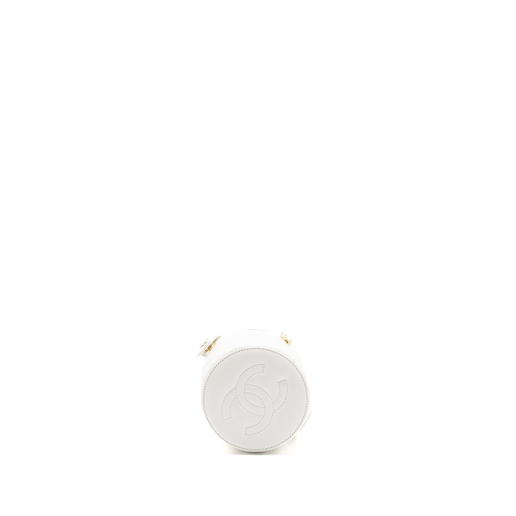 Chanel top handle round vanity with chain lambskin white  (microchip)