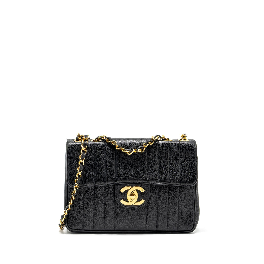 Chanel Vintage Vertical Jumbo Flap Bag Caviar Black