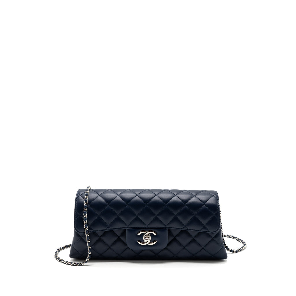 Chanel quilted long flap bag lambskin dark blue