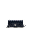 Chanel quilted long flap bag lambskin dark blue