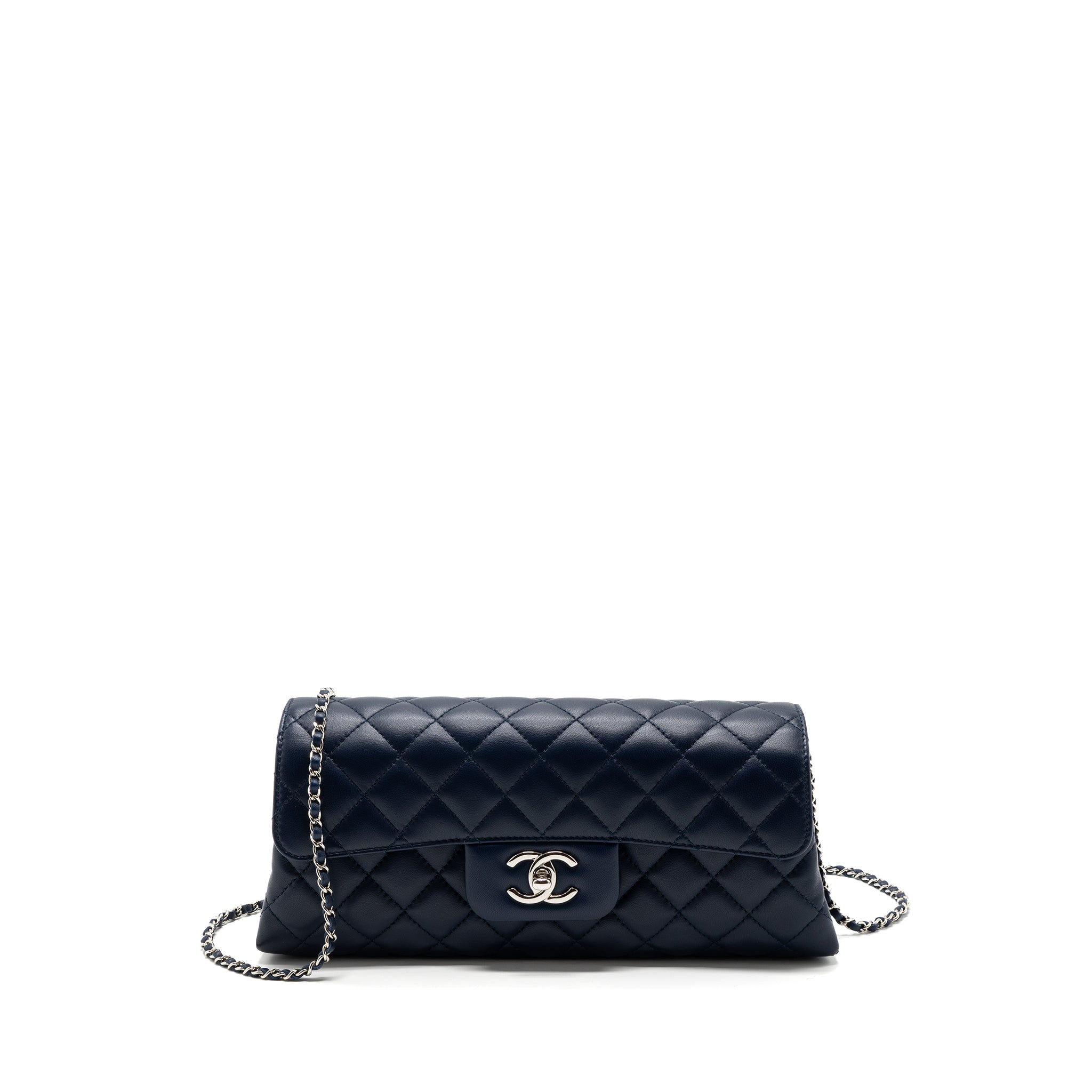 Chanel quilted long flap bag lambskin dark blue