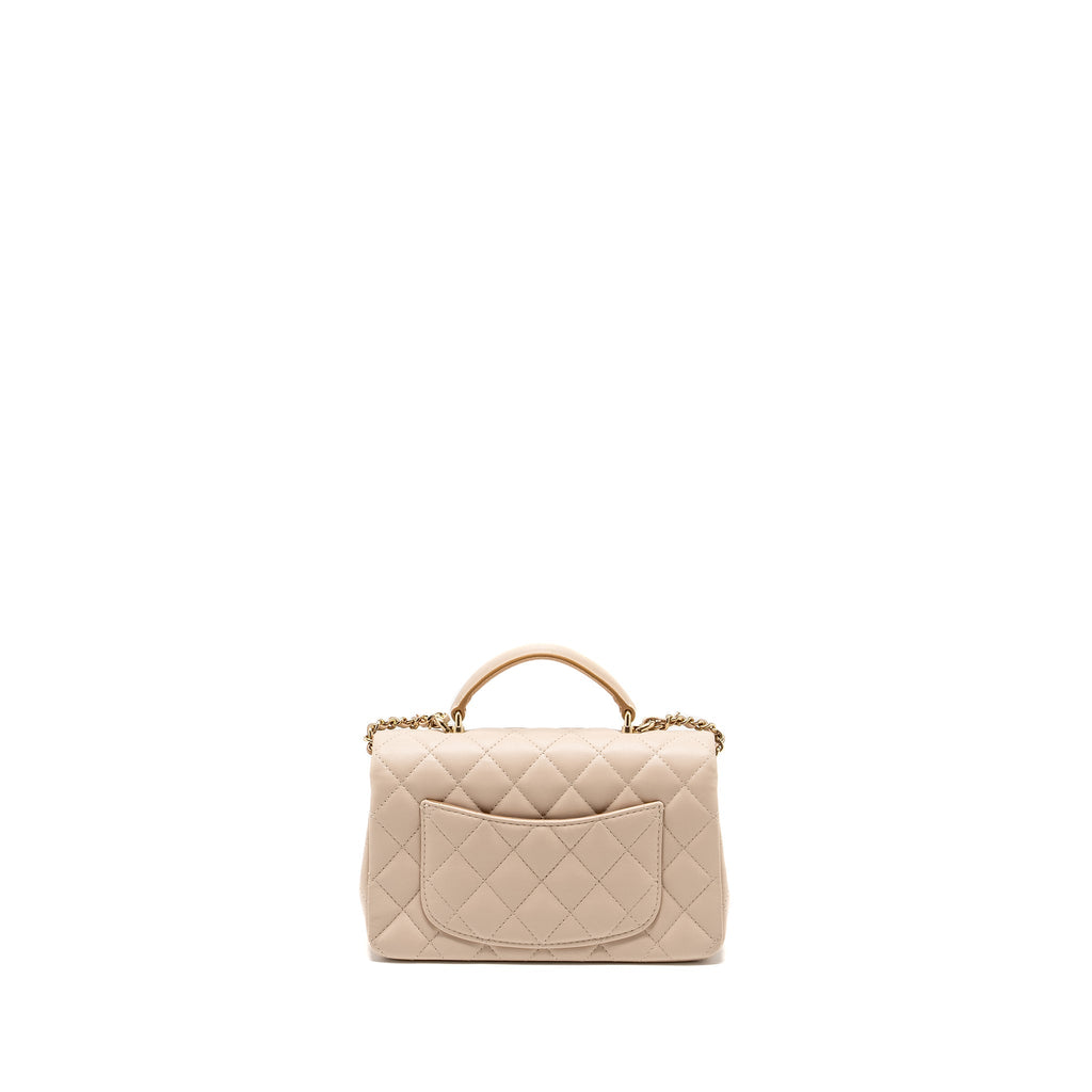 Chanel top handle Mini Rectangular Flap Bag Lambskin Ecru/Dark Beige L(microchip)