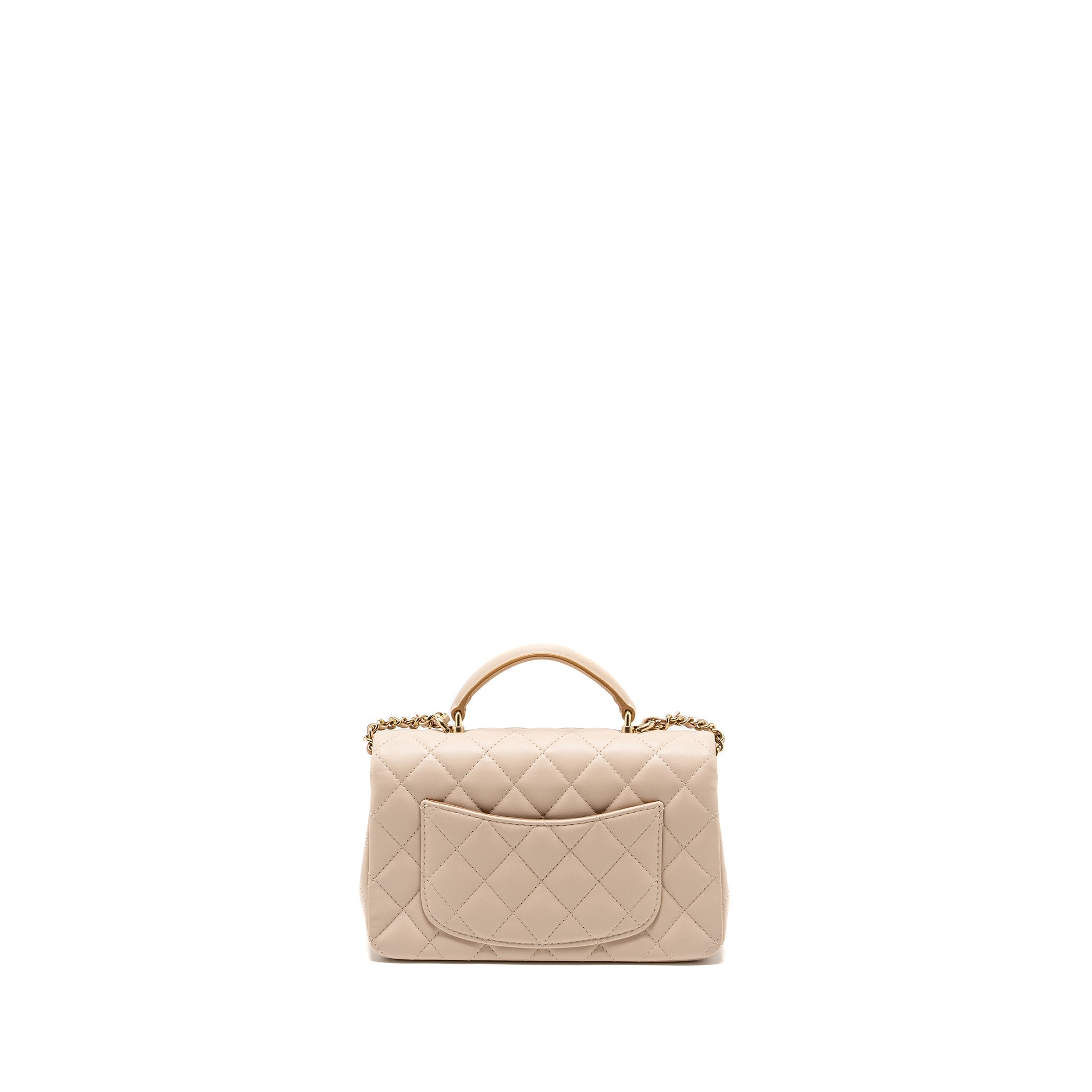 Chanel top handle Mini Rectangular Flap Bag Lambskin Ecru/Dark Beige L(microchip)