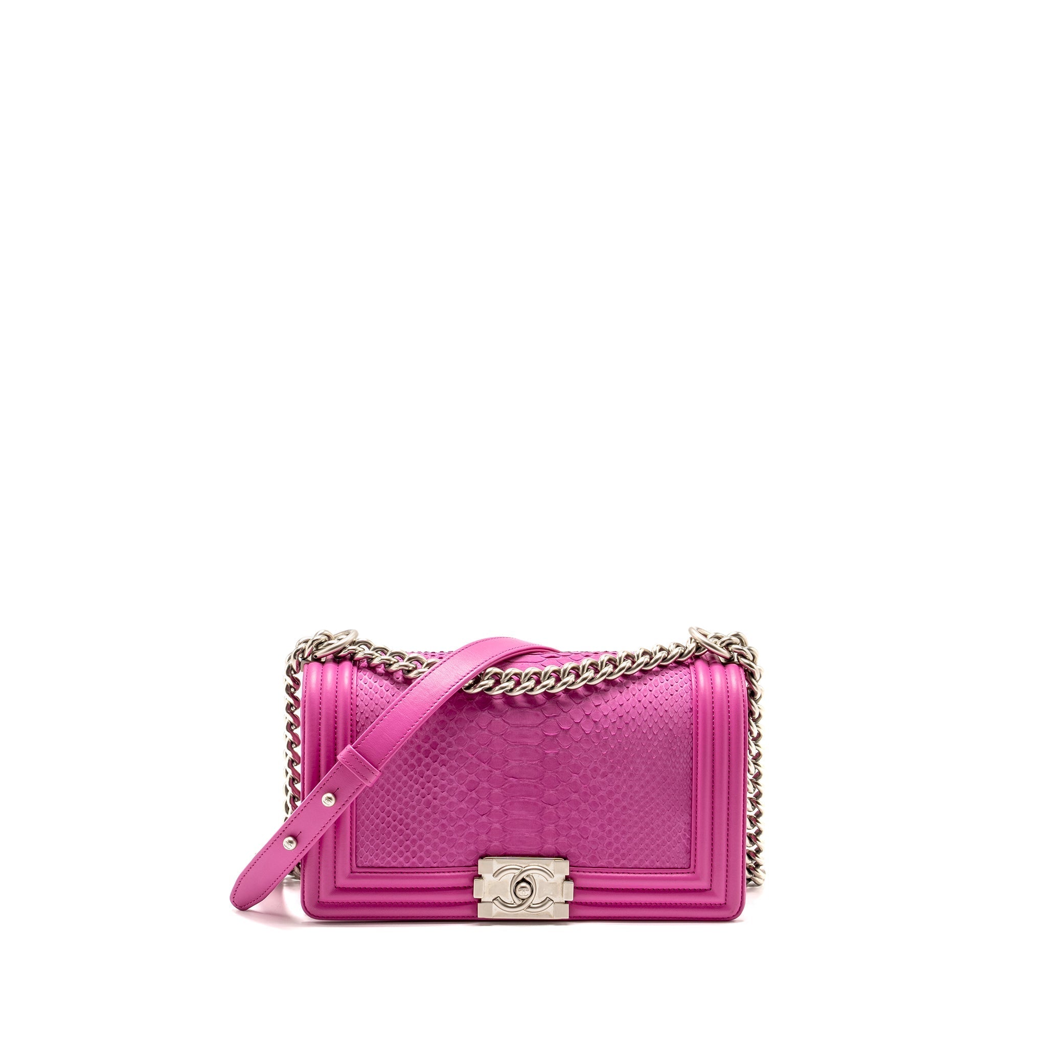 Chanel Medium Boy Flap Bag Python Pink Brushed